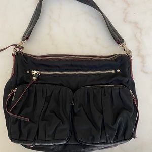 MZ Wallace black nylon handbag with silver hardware. 14x10